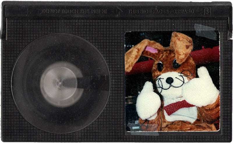 A Beta tape with a photo of L!VE TV's ‘News Bunny’ character on the label.
